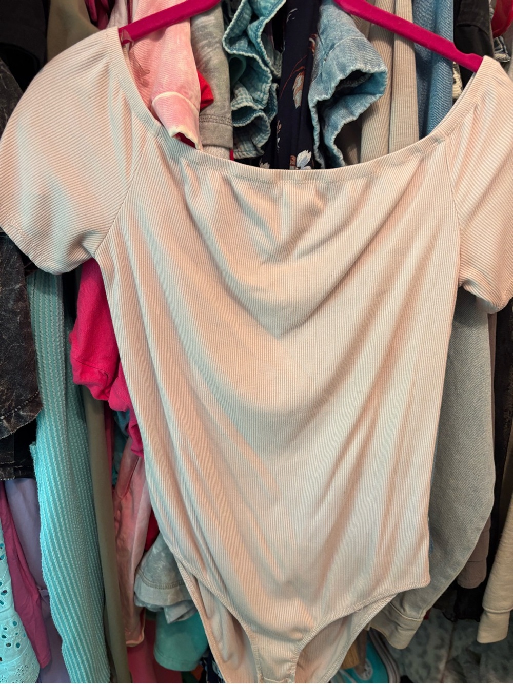 Cherish Off-Shoulder Ribbed Bodysuit in Light Beige